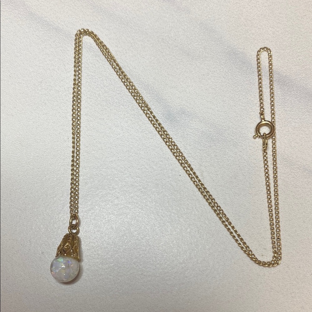 15" Gold Filled Necklace‎ with Opal Orb Pendant